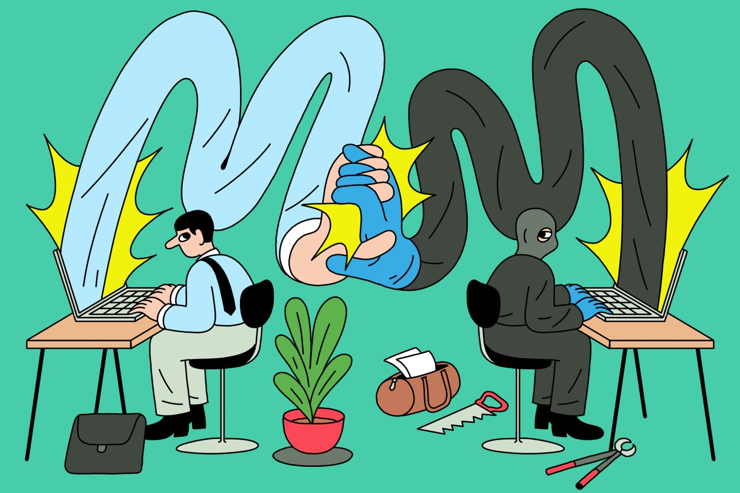 Illustration eines Computernetzwerks bei einem KI-gesteuerten Cyberangriff