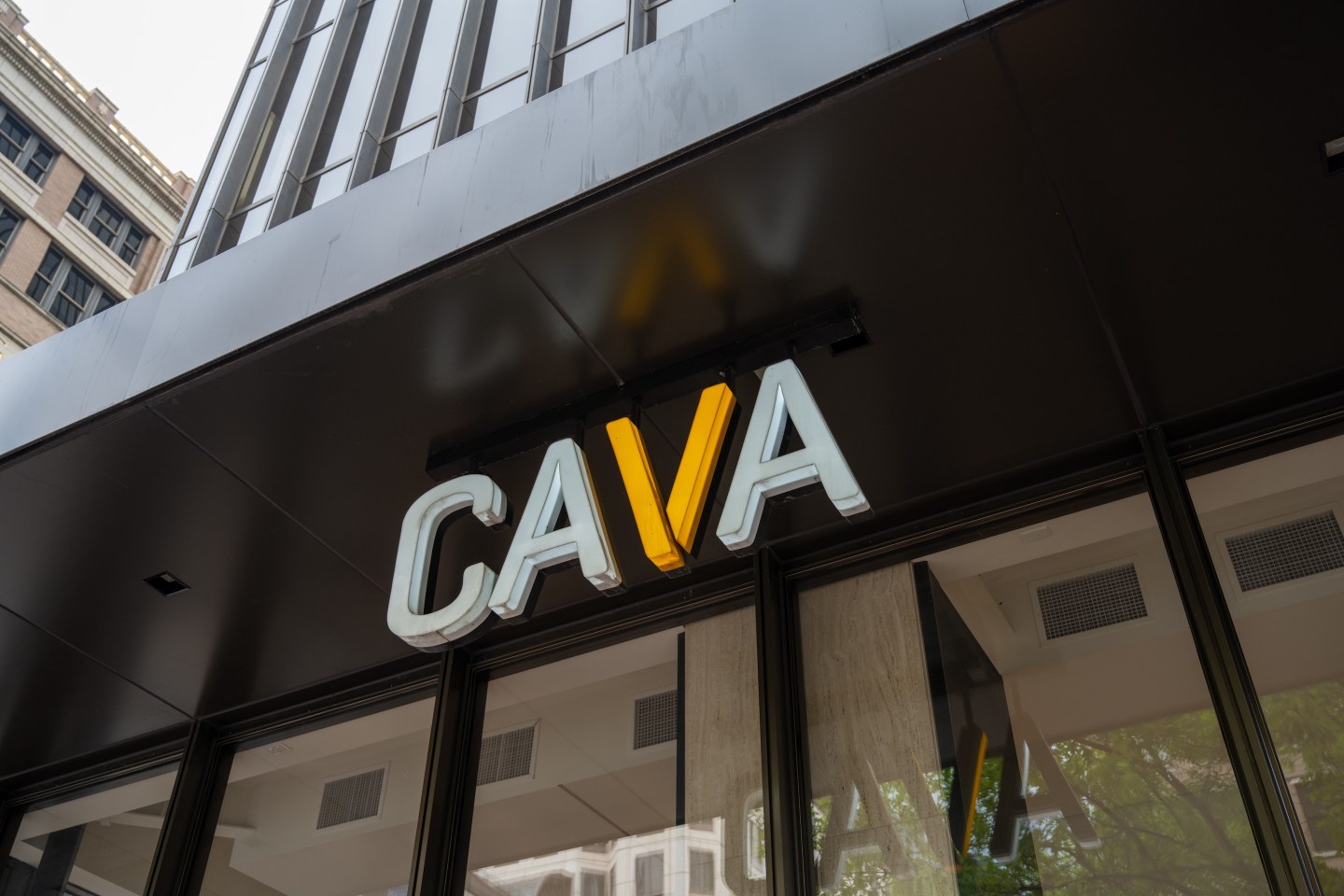 Cava restaurant interior with Mediterranean dishes on display