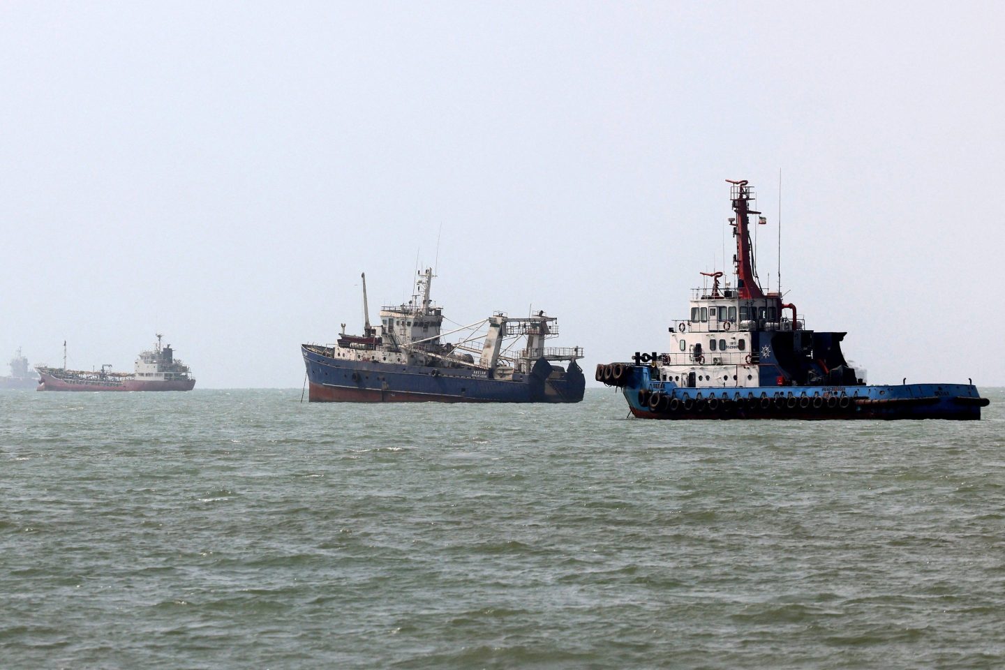 Oil tankers waiting off the coast of Oman near the Strait of Hormuz