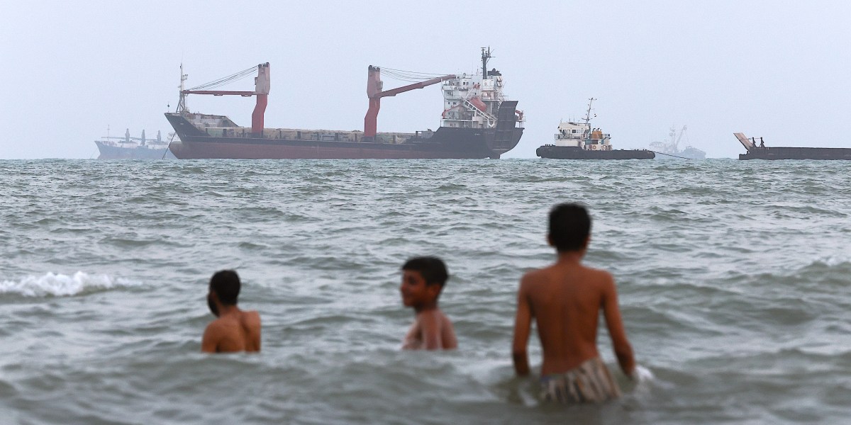 Aerial view of ships navigating the Strait of Hormuz