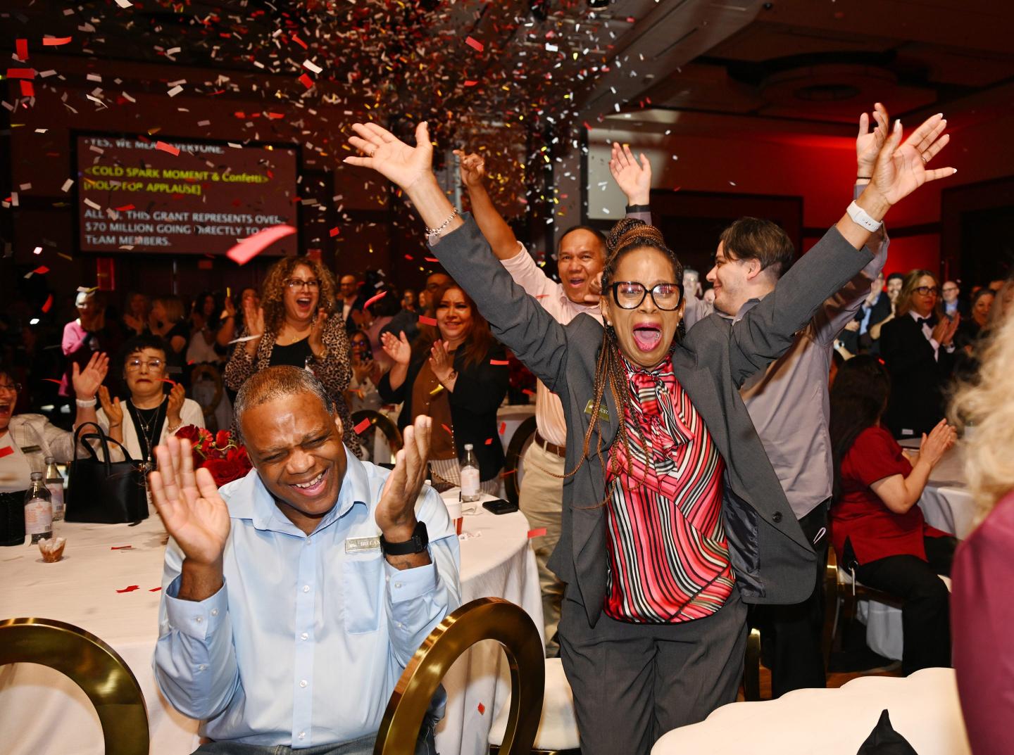 Station Casinos employees receiving stock award at anniversary ceremony