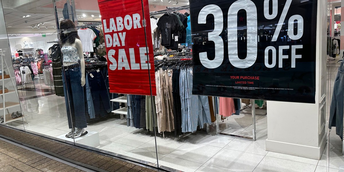 American storefronts and road signs on Labour Day